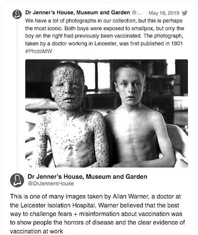 Two brothers, one with smallpox and the other, vaccinated, without.